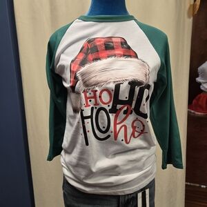 Festive Green and Red Holiday Raglan Shirt NWOT